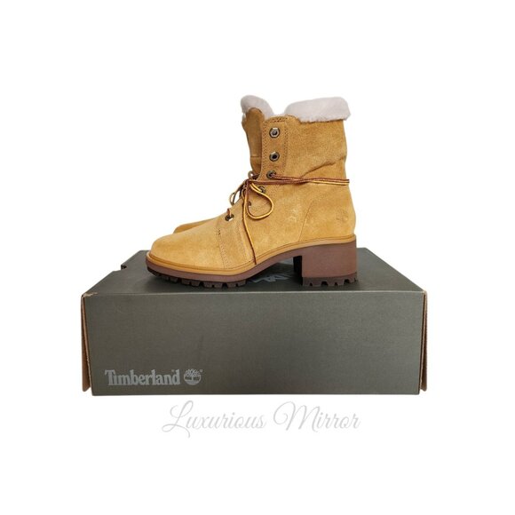 Timberland Women's Kori Park Combat Boots 8 Wheat Suede Mid Calf Lace Up New - Picture 3 of 10